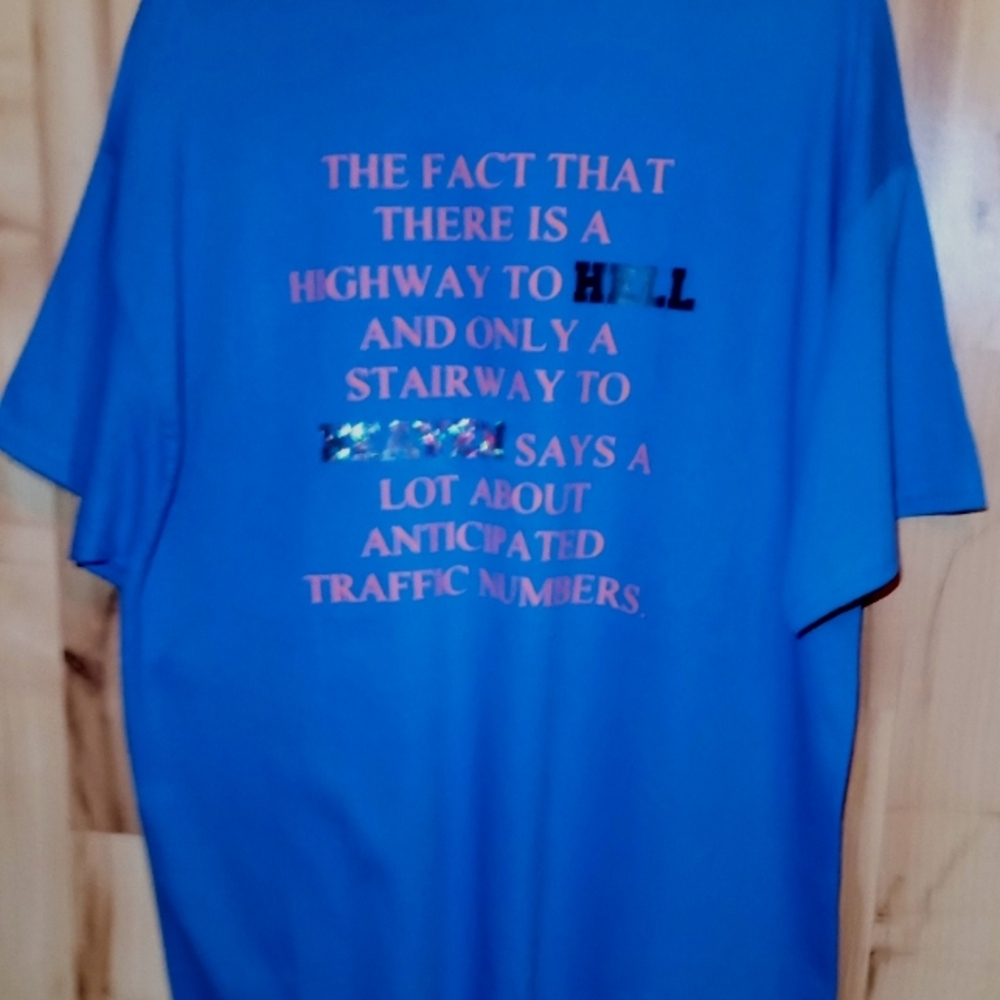 Hanes XL T-shirt Steel Blue Orange Vinyl Lettering Handmade